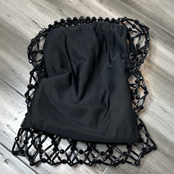 ZARA BLACK WOVEN BEADED PIECES BUCKET SHOULDER BAG - Picture 9 of 15